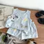 Phong cách Hàn Quốc mùa hè (90-150) Phim hoạt hình Puppy Graffiti Linen thoáng khí Nhẹ phù hợp với mọi trận đấu Loungewear Bộ đồ hai mảnh