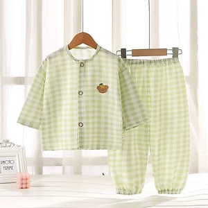 bộ quần áo mặc ở nhà trẻ em mới cho bé mùa hè kẻ sọc Bộ đồ ngủ bé gái cardigan phù hợp với tay á