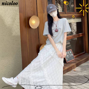 Váy Midi ren nữ NICOLOO, Váy ren lưng cao co giãn, Váy dài cổ tích ngọt ngào xếp lớp bất đối xứng thời trang mùa hè