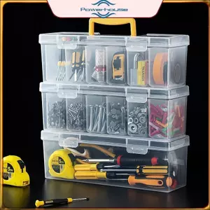 Bộ sắp xếp lưu trữ dụng cụ trong suốt POWER 7 mảnh với các bộ phận có thể điều chỉnh cho các bộ phận phụ kiện DIY Nhà để xe.
