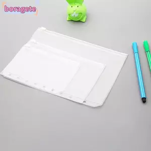 BORAGETE 5 Túi Phong Bì, Túi Lá Rời Chống Thấm Nước 6 Lỗ, Túi Dính PVC Dây Kéo Chất Lượng Cao A5 A6 A7