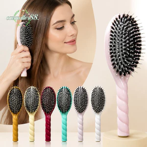 Lược Đệm Không Khí CATMALLER88, Lược Chải Tóc Lông Boar Chống Tĩnh Điện Macaron, Tay Cầm Hình Xoắn Sáng Tạo Chống Nhám Tóc Mịn Mượt Chải Massage Da Đầu Tại Nhà Salon Du Lịch