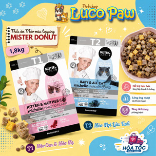 ( 1,8kg ) Hạt MISTER DONUT 1kg/ 1,8kg/ 2kg - T1 & T2 : Thức ăn hạt MIX Topping cao cấp cho Mèo