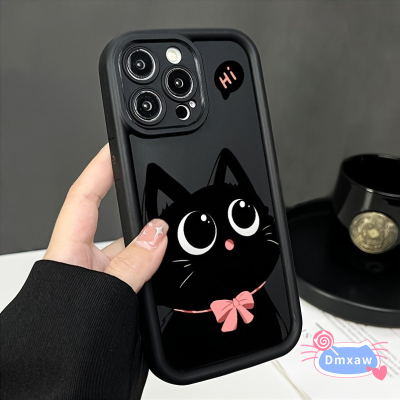 Ốp Điện Thoại Cặp Đôi Mèo Đen Dễ Thương Cho OPPO Realme 14X 14 Pro 13 12 Lite 11 Pro Plus 12X 11X 11 NFC 4G 5G Vỏ Hoạt Hình Màu Trơn Chống Sốc Chống Rơi Ốp Lưng Mềm