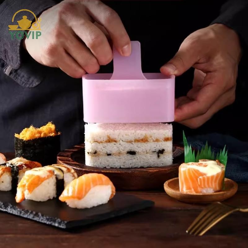 YOVIP Bộ 6 khuôn cơm tam giác Onigiri, 2 máy làm Musubi, 2 viền cơm, 2 khuôn sushi cổ điển