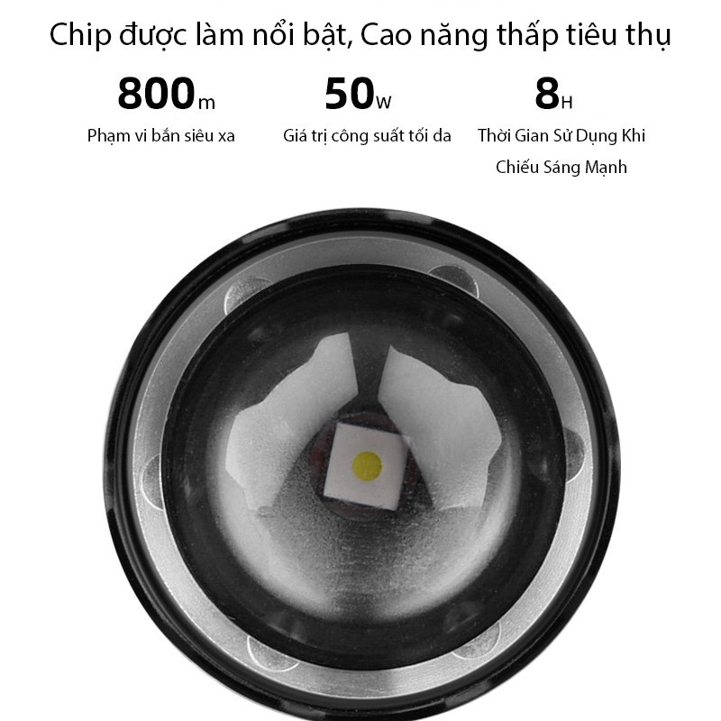 Đèn pin cầm tay siêu sáng, 1800mah pin dung lượng cao, màn hình LCD hiển thị pin, Bấc đèn nhập khẩu, Cổng Sạc TYPE-C