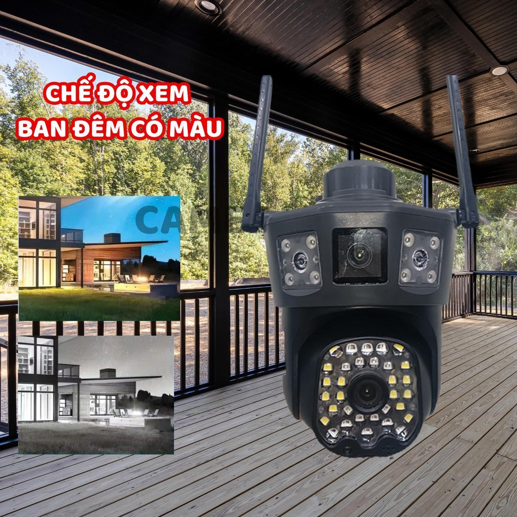 Camera WiFi 2 Mắt Xoay 360° Ngoài Trời – Hình Ảnh Full HD, Xem Từ Xa Qua Điện Thoại, Đàm Thoại 2 Chiều, Có Đèn Ban Đêm