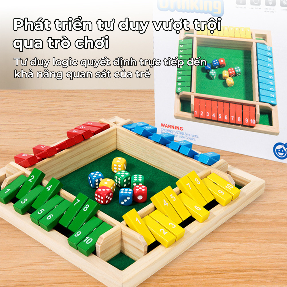 Trò chơi xúc xắc lật thẻ vui nhộn bằng gỗ, học toán, học số, phát triển tư duy logic, domino gỗ