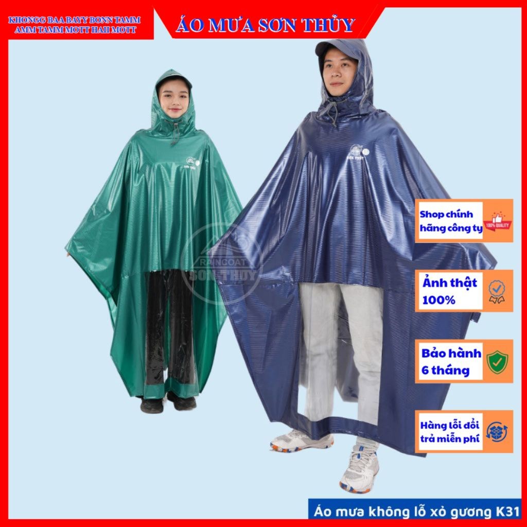 K31-Áo mưa choàng 1 mũ chất liệu mới, nhựa PVC siêu dai, bền bỉ, không lỗ xỏ gương K31 Sơn Thủy aomuasonthuyhn