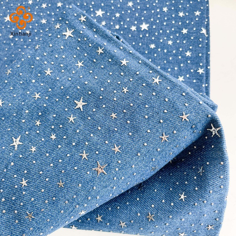 Ngôi sao năm cánh kim cương trên vải denim, tiện lợi cho DIY quần áo và hành lý - 0.5m