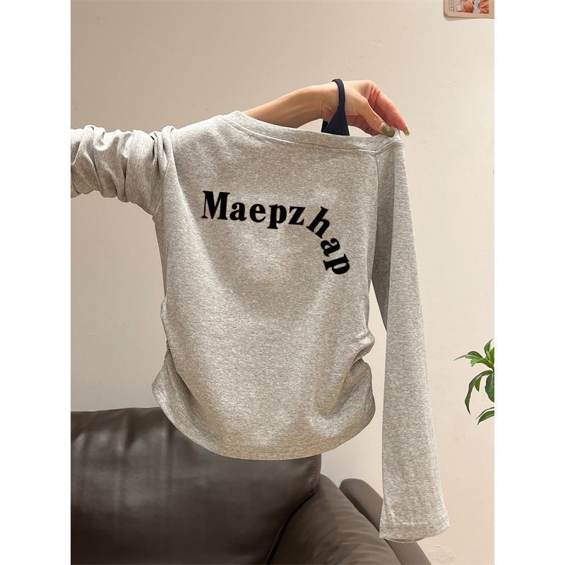 Milyfashion Dây Đeo Vai chéo Khâu Tay Dài T Giả Hai Mảnh Không Dây Màu Xám Đi Lại Thường Ngày Hàng Đầu Hợp Thời Trang Quần Áo Nữ