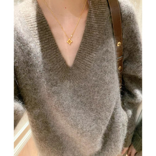 Bộ Trang Sức Đa Năng gồm Bông Tai Vàng Rỗng Bốn Lá và Vòng Cổ Kẻ Sọc Zircon Sang Trọng cho Phụ Nữ