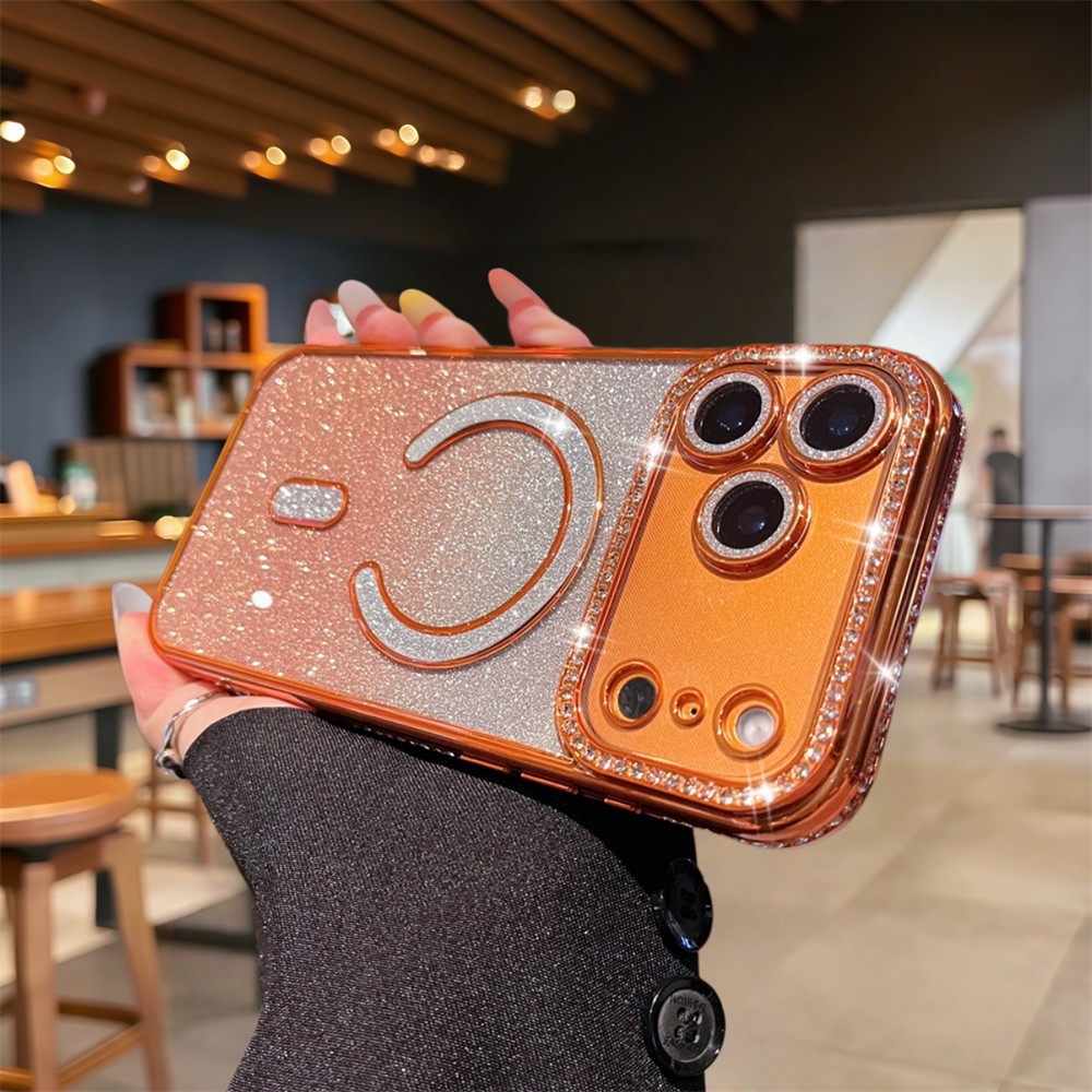 Ốp điện thoại từ tính lấp lánh thời trang cho iPhone 17 Pro Max 13 14 15 16 Pro Max Ống kính bảo vệ Camera Vỏ chống sốc Vỏ mềm TPU Vỏ bảo vệ điện thoại