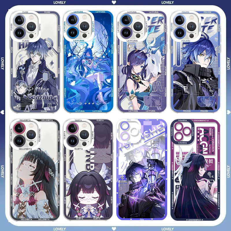 Genshin Impact Flins Lauma Columbina Ốp Lưng Cho IPhone 14 15 16 17 Pro Max 14 15 16 Plus 16e 17AIR Ốp Lưng Mềm Trong Suốt Anime Hoạt Hình Hoạt Hình Chống Sốc TPU Trong Suốt Chống Rơi
