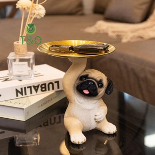 [T & O-t] Khay lưu trữ tượng Pug sáng tạo Chìa khóa chó dễ thương Kẹo ăn nhẹ Tấm lưu trữ Điêu khắc động vật Đồ trang trí văn phòng Trang trí để bàn [mới]