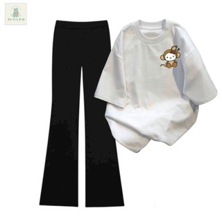 Bộ sét quần ống loe umi+ mix áo phông tay lỡ, chất cotton đa dạng mẫu mã.-THOITRANGTHUBA