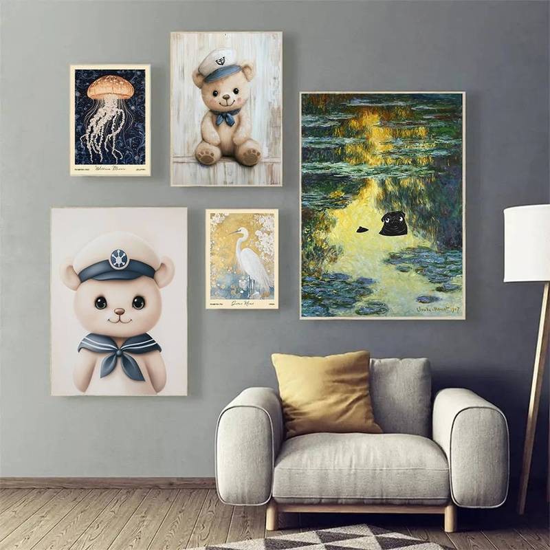 Cuddly Sinh Vật Thế Giới Lông Tơ Những Người Bạn Trong Tranh Canvas Mềm Cho Nghệ Thuật Trang Trí Tường Nhà Canvas Poster