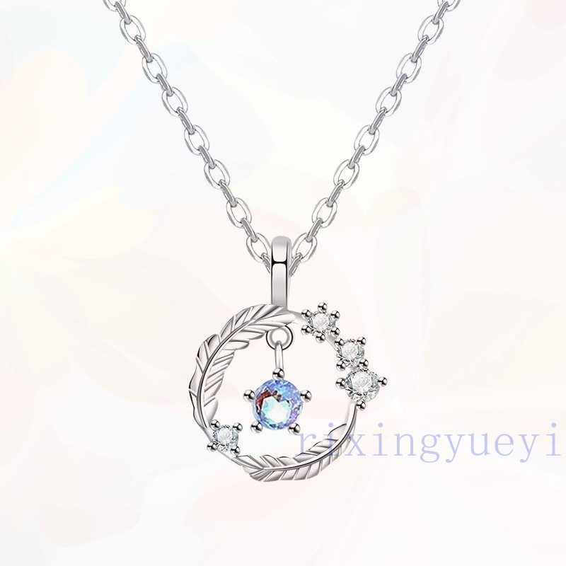 [RYX] Vòng cổ lông vũ bằng đá mặt trăng sang trọng nhẹ nhàng dành cho nữ Dây chuyền xương đòn mặt dây chuyền Zircon thời trang