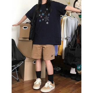 （Giao hàng 24h）Angela Áo phông nữ Xanh navy form rộng mùa hè hàn quốc style áo ngôi sao Angela local brand