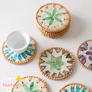 TOPTOOLCX Mây Coaster, Thảm Cốc Vỏ Tròn 10cm, Tấm Bảo Vệ Bàn Ăn Đầy Màu Sắc Thủ Công Chịu Nhiệt Cho Trà Cà Phê Đồ Uống Nóng