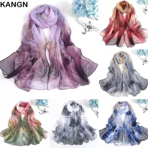 Khăn lụa KANGN, Khăn choàng đi biển thoáng khí thêu, Khăn choàng chống nắng chống nắng bằng lụa mịn mùa hè dành cho nữ
