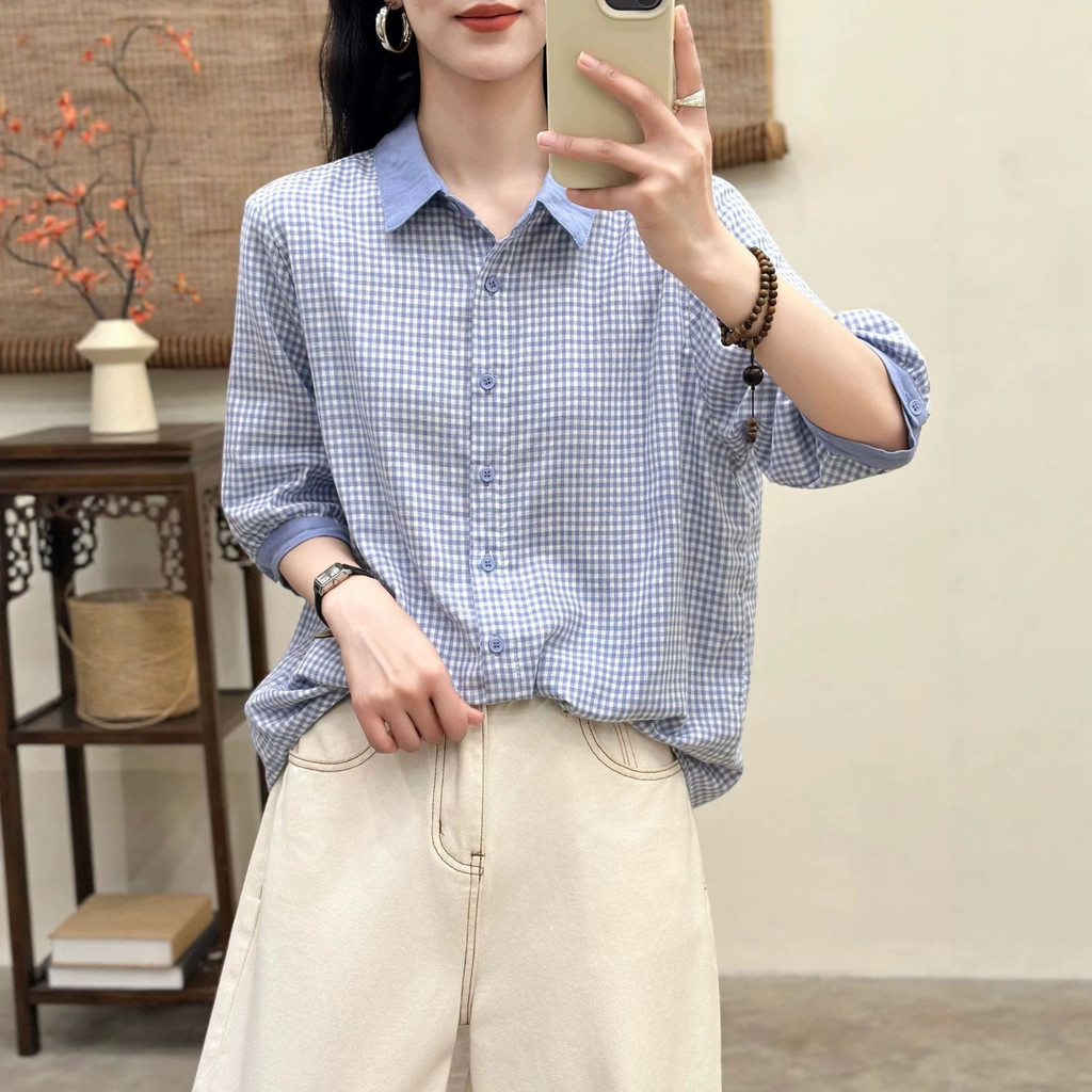 Áo sơ mi nữ chất liệu Cotton cao cấp, tay vừa, mềm mại, thân thiện với da, phù hợp mùa hè