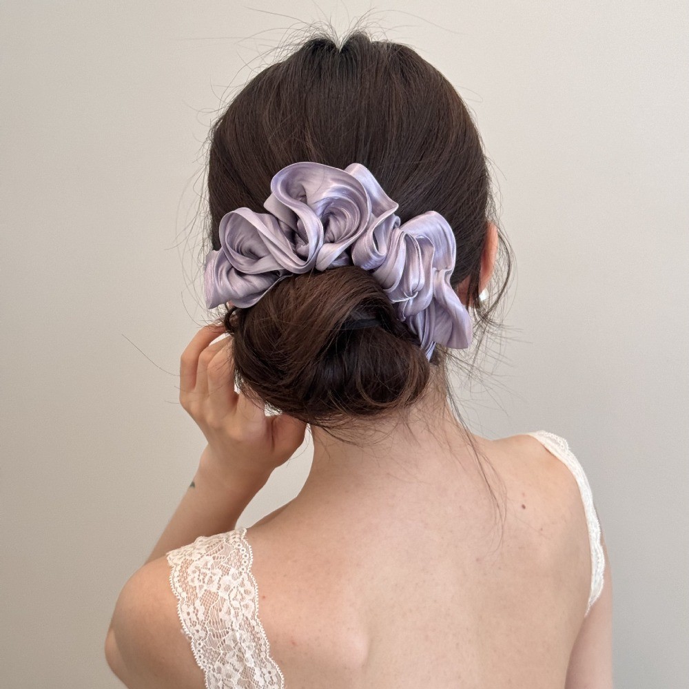 Hululu / Ngọc Trai Lớp Cảm Giác Cao Cấp Màu Trơn Scrunchy Dây Buộc Tóc Satin Đuôi Ngựa Hoa Sang Trọng Đầu Dây