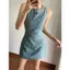 Váy Denim không tay màu xanh cổ điển Thiết kế mùa hè Niche Slim-fit Slimer Look Temperament Váy hông