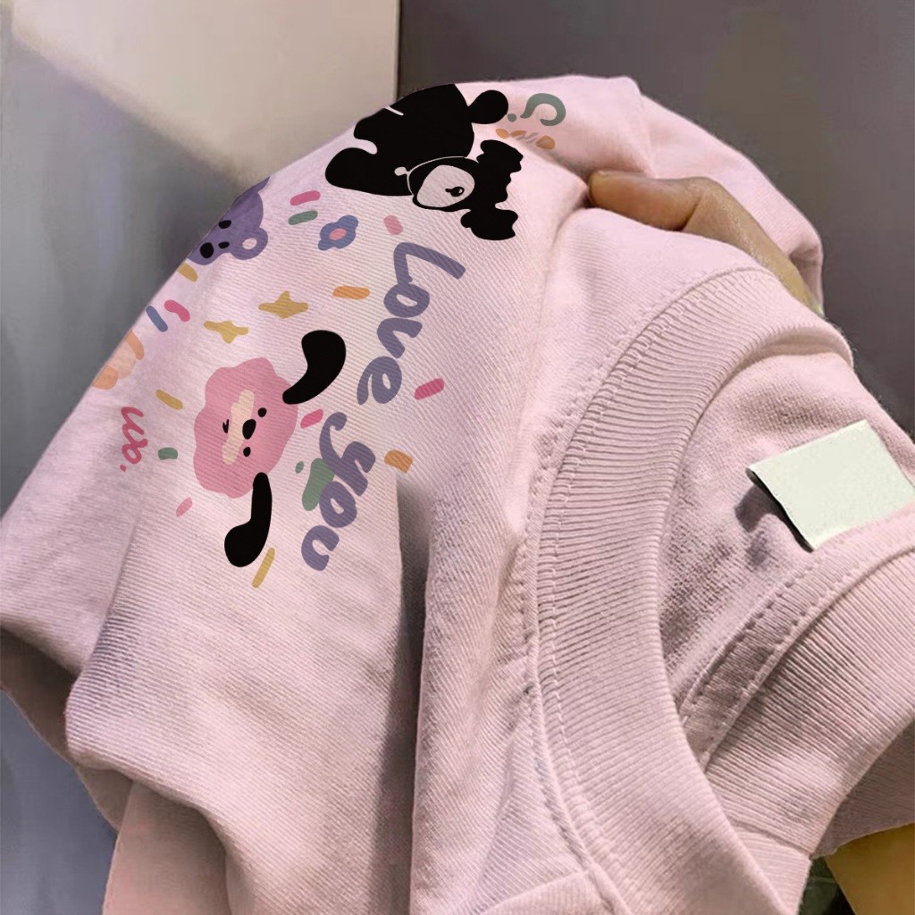 （Giao hàng 24h）Angela Áo phông nữ màu hồng cute dog ashion  áo thun nữ tay lỡ ngắn cổ tròn 100% cotton Y0350