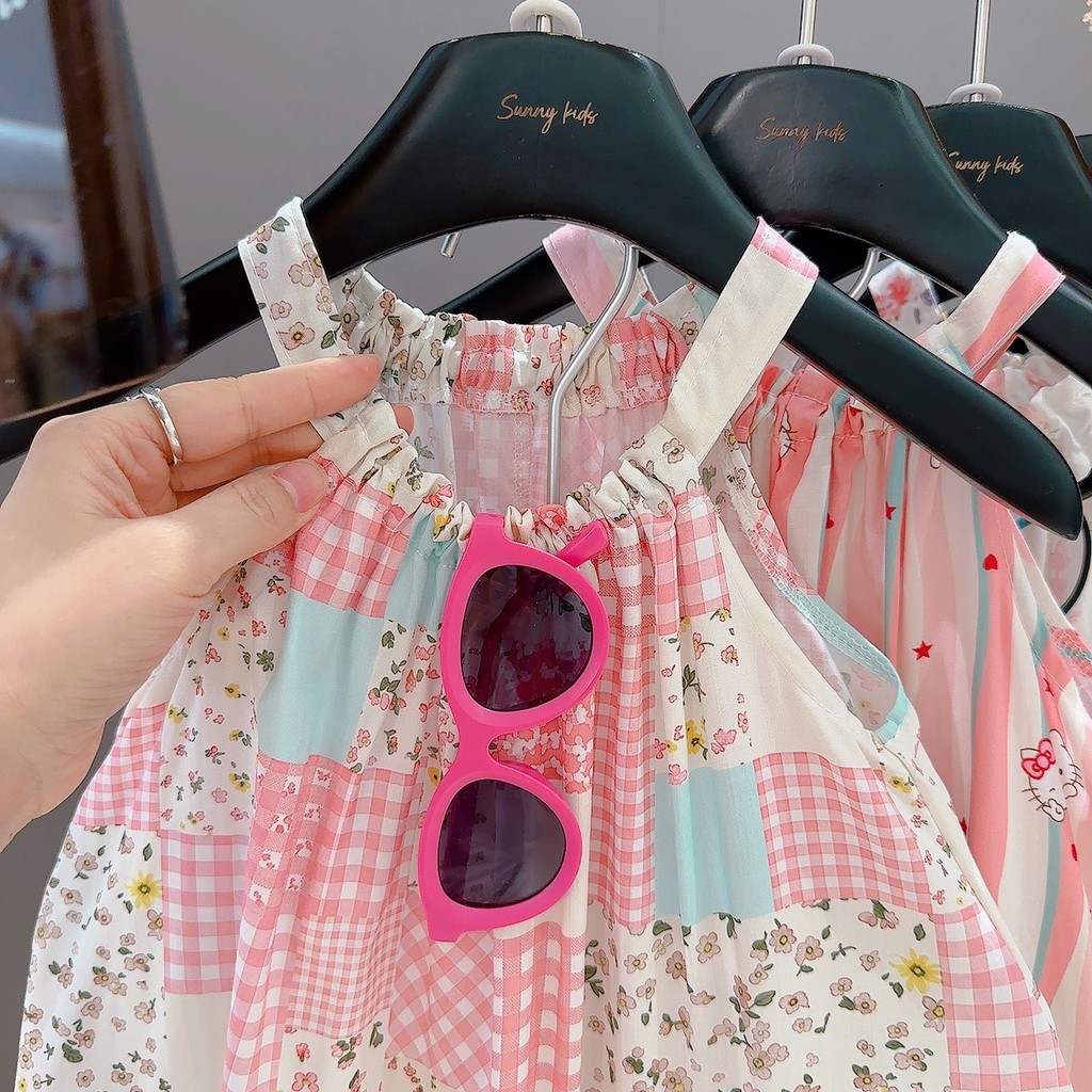 Đầm lụa Cotton hoa cho bé gái mùa hè mỏng phù hợp với váy đi biển 80-160 Size RN6A