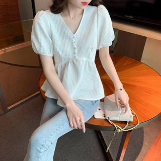 [Hàng mới về] Áo sơ mi voan nữ Váy mùa hè đẹp Áo sơ mi nhỏ hẹp thời trang giảm tuổi bụng tay ngắn