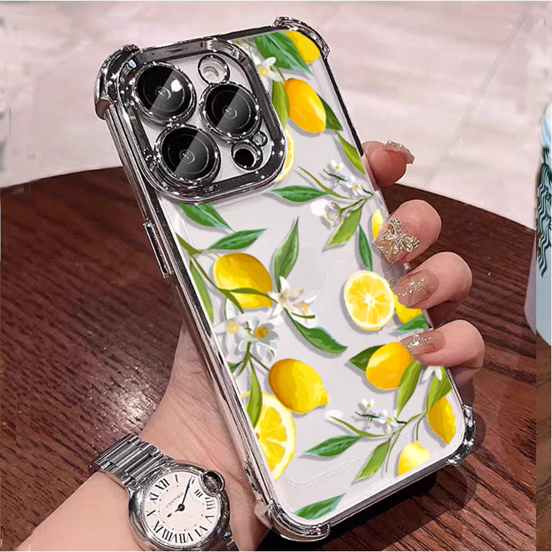 Ốp Điện Thoại Cho iPhone 14 13 Pro Max 6 7 8 Plus 17 Air X XR XS Max Mạ Trái Cây Mùa Hè Dưa Hấu Chanh Trong Suốt Chống Sốc Mềm Dễ Thương