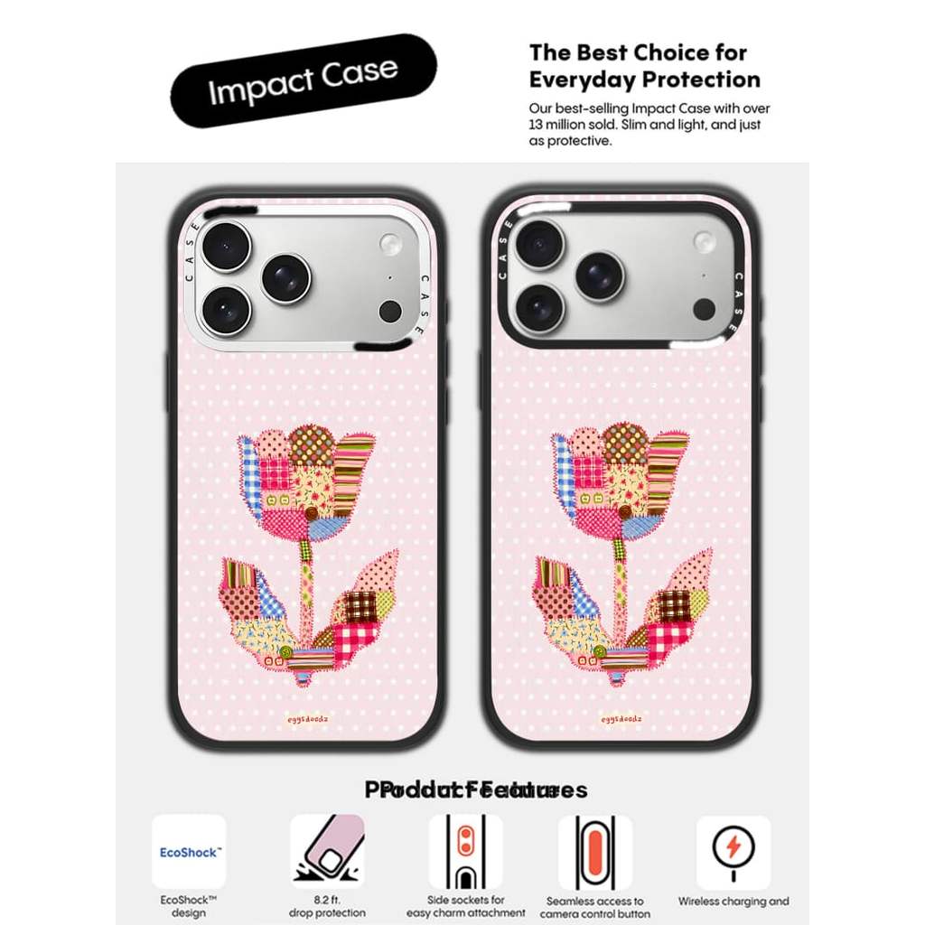 CASECASE X Tulip Chắp Vá Quilt Case Máy Ảnh Màu Trắng Vòng Phiên Bản Mờ Đen Cứng Hút Từ Tính Tác Động Dành Cho Apple IPhone 13 14 15 16 17 Pro Max Air Plus Có Hộp
