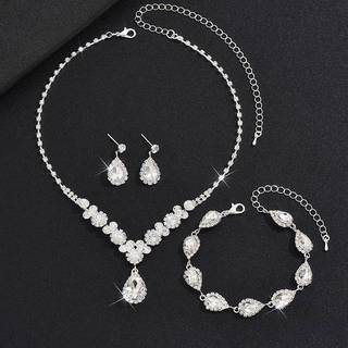 [Ktp] Bộ 3 Vòng Đeo tay bông tai dây chuyền Zircon đám cưới thời trang và sang trọng quà tặng trang sức cho Nữ