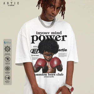 Boxing POWER Áo thun ngắn tay in hình trẻ em Nam cỡ lớn dáng rộng Teen Boys American Casual