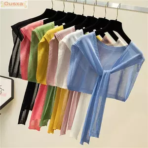 Khăn choàng nữ OUSXA, Khăn choàng đan có gân, Màu kẹo thời trang mùa hè Cổ áo giả siêu mỏng Phụ kiện quần áo