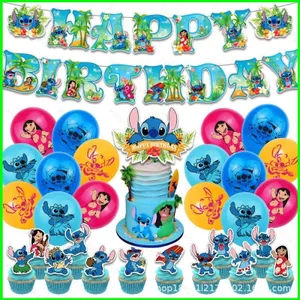 YB2 Lilo Stitch chủ đề trẻ em trang trí tiệc sinh nhật biểu ngữ bánh topper bóng bay bộ đồ dùng