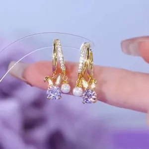 2023 Bông Tai Thỏ Tím Nữ Ngọc Trai Cao Cấp Zircon Bông Tai Mùa Xuân Bông Tai 6.18