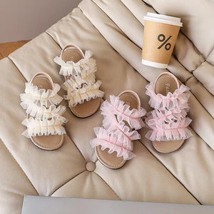 Giày sandal bé gái hoa ren công chúa Quai dán mềm mại, đế chống trượt, màu hồng trắng thời trang