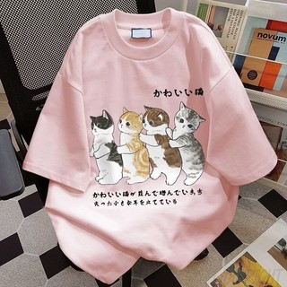 Áo thun nam nữ cổ tròn họa tiết mèo dễ thương, chất liệu cotton mềm, kiểu dáng cơ bản dễ phối nhiều đồ