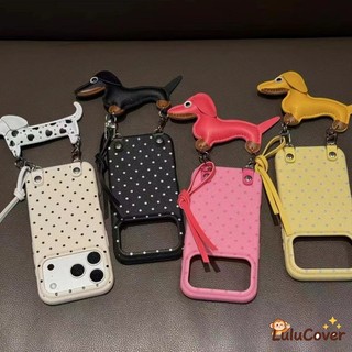 Bao Da Chấm Bi Có Dây Đeo Tay 3D Dachshund Cho OPPO Reno 15 15C Find X9 Pro X8S Plus X8 Pro X7 Reno 6 5K 4Z R17 R15 Phim Hoạt Hình Dễ Thương 3D Chó Nhiều Màu Sắc Vỏ Kẹo Bé Gái