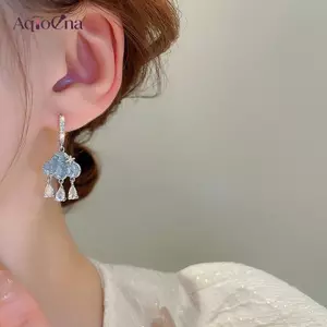 AqToCna 1 Đôi Bông Tai Đám Mây Dễ Thương Pha Lê Xanh Mưa Mây Thả Bông Tai Thẩm Mỹ Kawaii Zircon Tai Bule Bông Tai Năm Mới Món Quà Trang Sức AqToCna