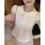 Áo sơ mi cổ búp bê chấm bi ngọt ngào phong cách nhẹ nhàng Áo sơ mi ngắn tay bong bóng nhỏ