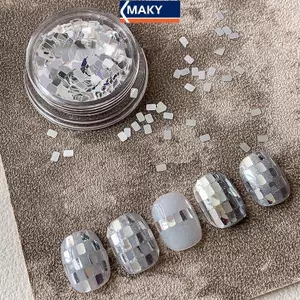 MAKY 1 Lọ Vuông Bạc Móng Tay Lấp Lánh Trang Sức Tối Giản Và Lấp Lánh Ánh Sáng Phong Cách Sang Trọng Đeo Giáp Vật Liệu Trang Trí VN