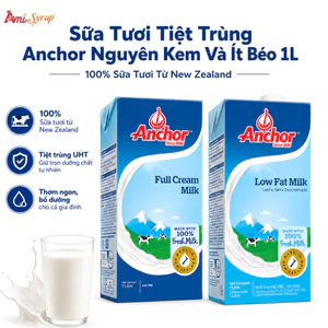 Sữa Tươi Tiệt Trùng Anchor Nguyên Kem Và Ít Béo 1L, Nguyên Liệu Pha Chế Cao Cấp Thơm Ngon Bổ Dưỡng