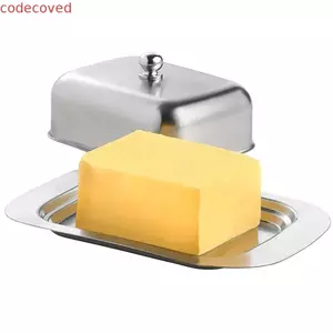 Đĩa bơ bằng thép không gỉ COCODECOVED, Hình chữ nhật có nắp Hộp đựng phô mai, Phụ kiện nhà bếp Món tráng miệng giữ bơ bền chống gỉ