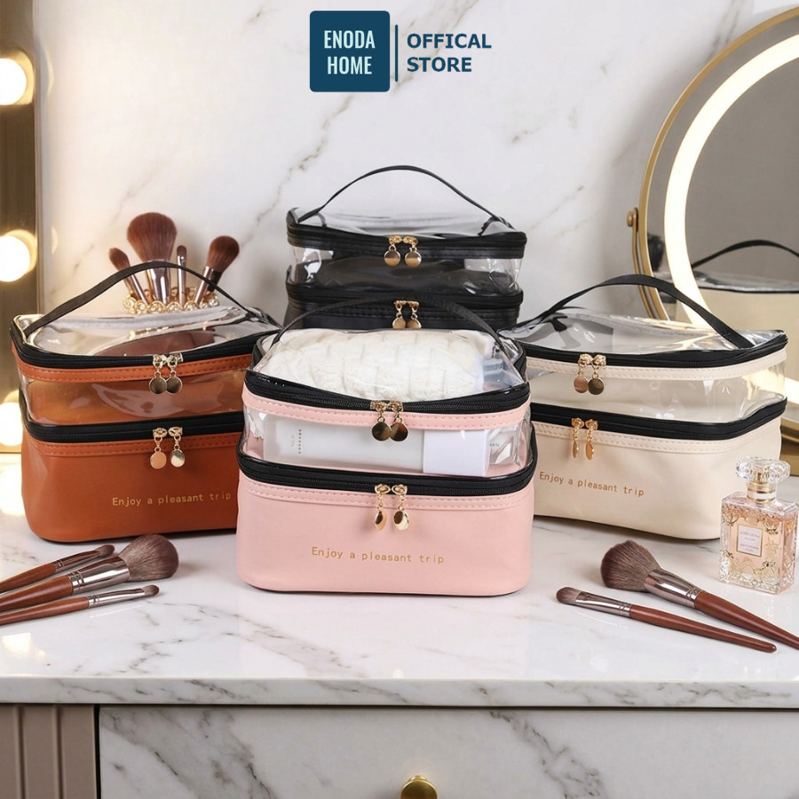 Túi Đựng Mỹ Phẩm 2 Tầng Trong Suốt ENODA HOME, Túi PU Đựng Đồ Makeup Trang Điểm Du Lịch TUIPU006