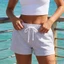 MAPLEPOET-Nữ Quần Short Mini Mùa Hè Màu Trơn Co Giãn Eo Dây Rút Quần Short Đi Biển Mặc Hàng Ngày