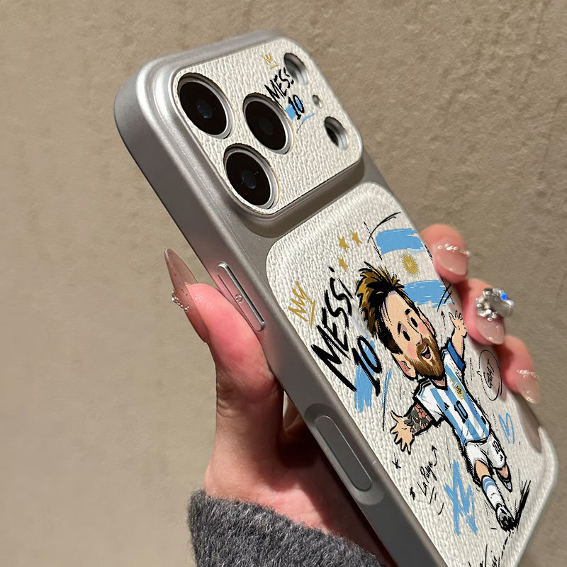 Ốp lưng iPhone Họa tiết da phong cách mạ số 10 Messi họa tiết hoạt hình iPhone 17 16 15 14 13 12 11 Pro Max Plus Max