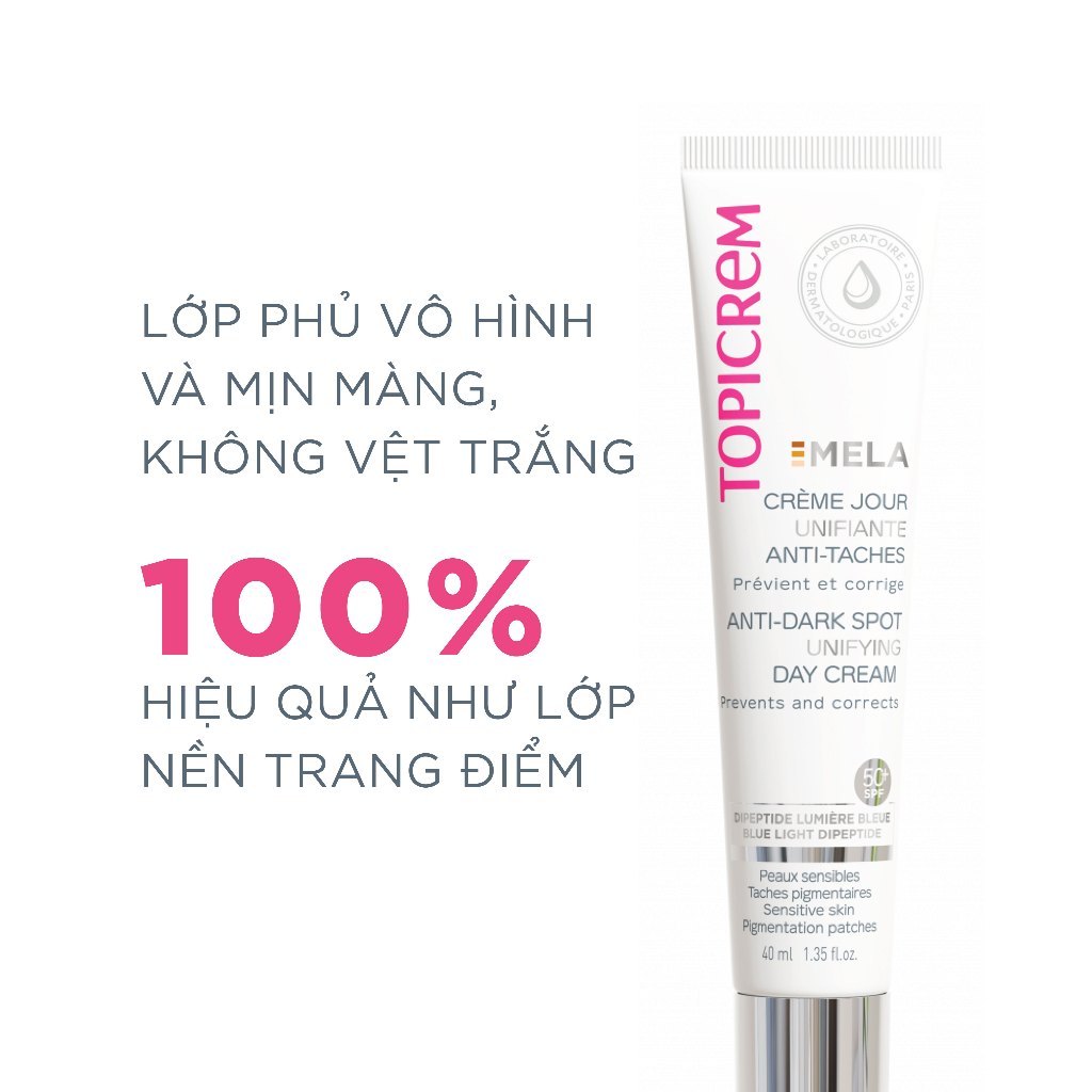 Kem chống nắng TOPICREM MELA ANTI-DARK SPOT UNIFYING DAY CREAM SPF50+ 40ml giúp giảm sự xuất hiện các sắc tố